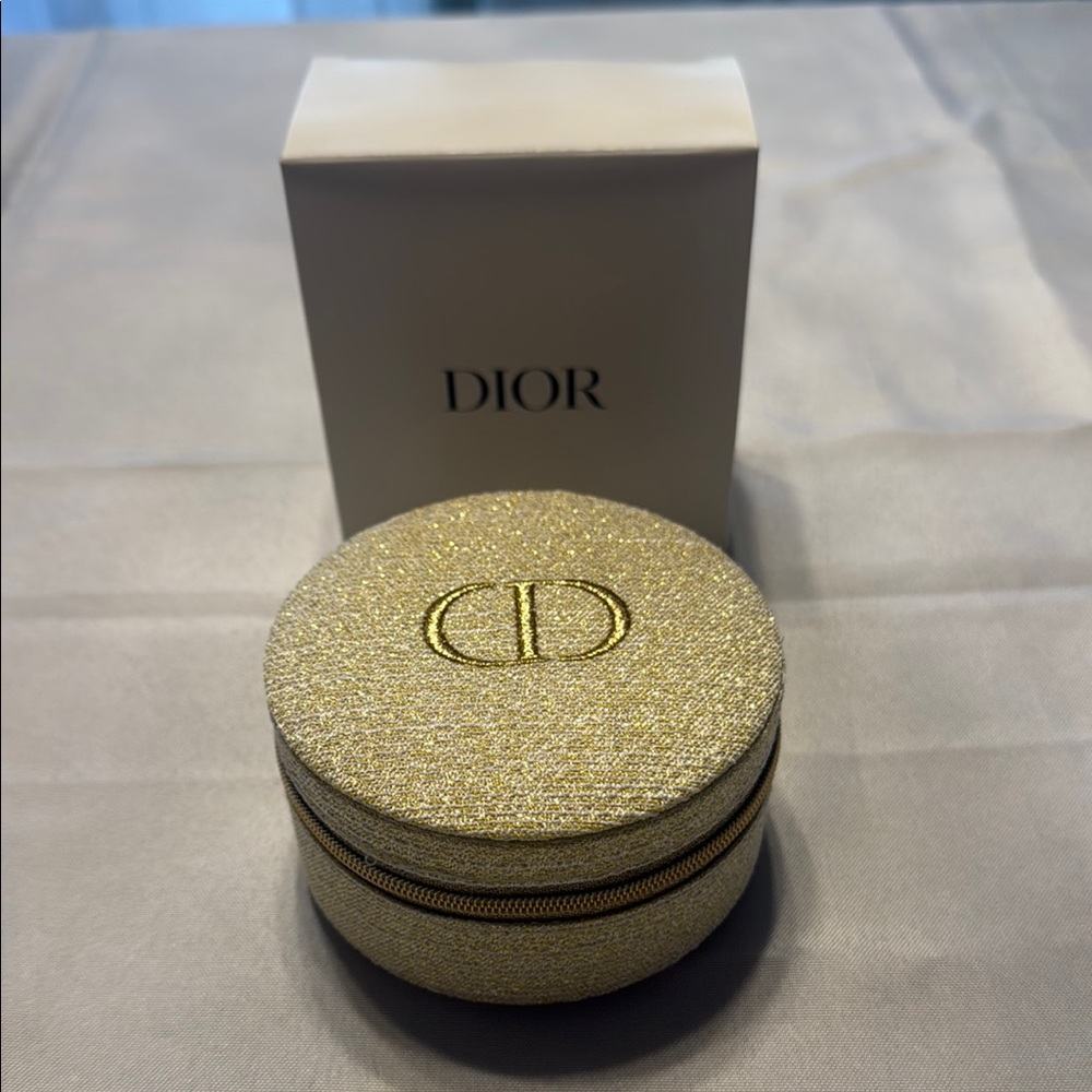 Dior Gold Round Jewelry Case